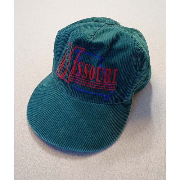 Vintage Missouri State Corduroy Embroidered Dark Green Hat Snapback Made In USA - Picture 1 of 11
